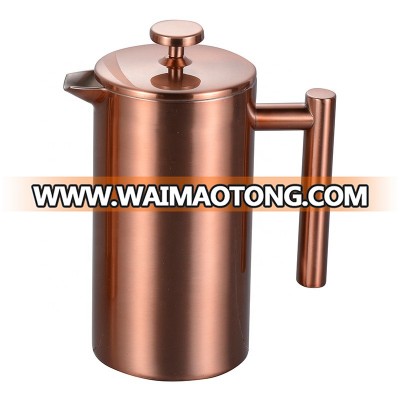 18/10 Copper Color Stainless Steel 1000ML Double Wall Coffee Maker with Double Screen Filter,Stainless Steel French Press